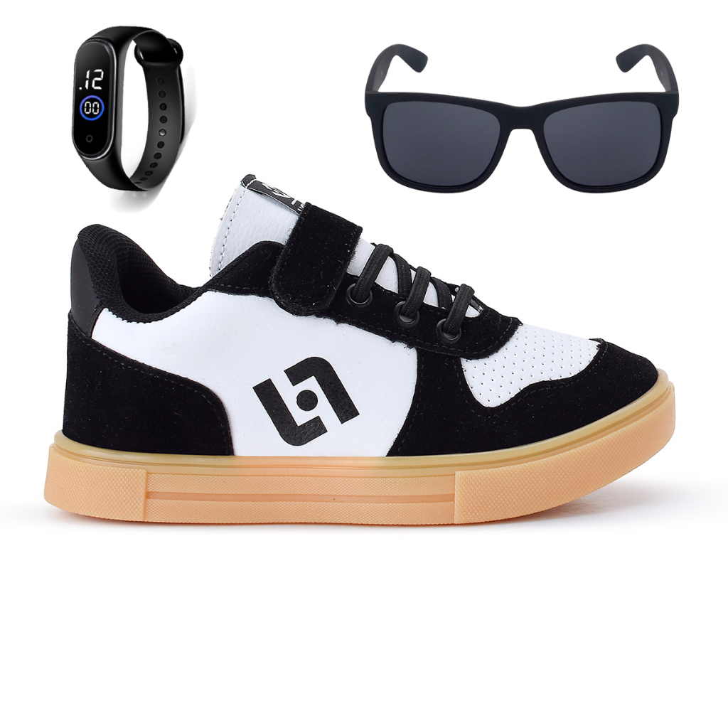 Tenis Infantil Casual Sapatenis Meninos Meninas Street Calce Facil + Oculos Relogio