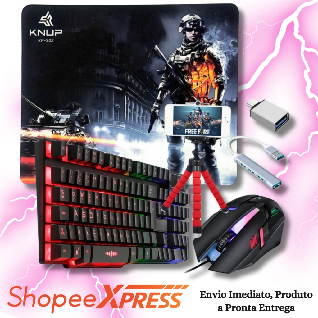Kit Mobilador E Office Para Celular Teclado Gamer Mouse Pad RGB ...
