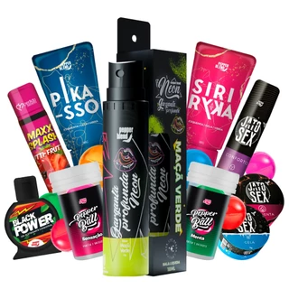 Kit 10 Produtos Sex Shop Erótico Garganta Profunda e Géis Íntimos Comestíveis Bolinhas Explosivas