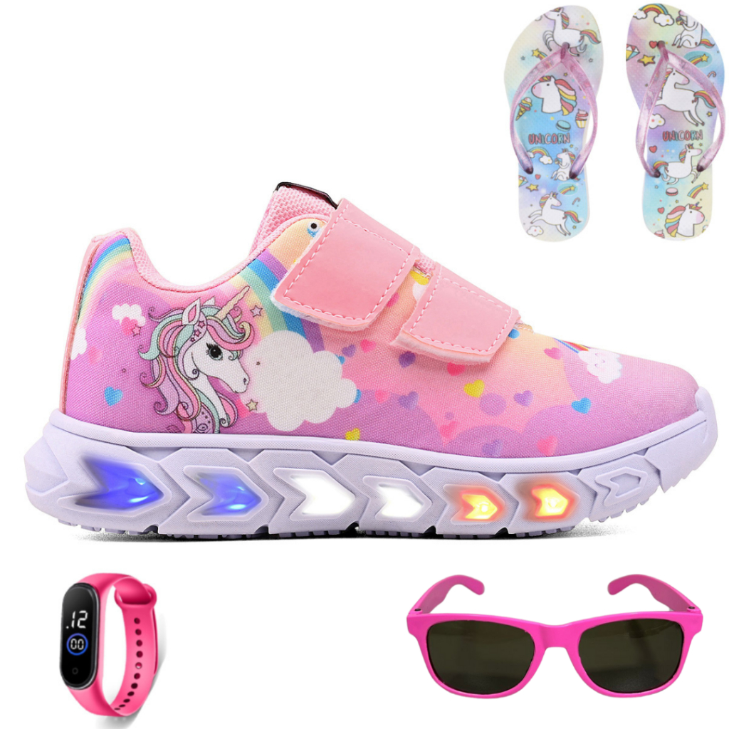 Tênis Infantil Unicórnio Com LED - Botinha Com Relógio Tamanho 31