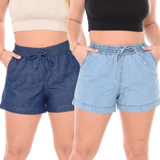 Short Jeans Feminino Cintura Alta Shorts Tecido Leve Soltinho em Oferta na Shopee