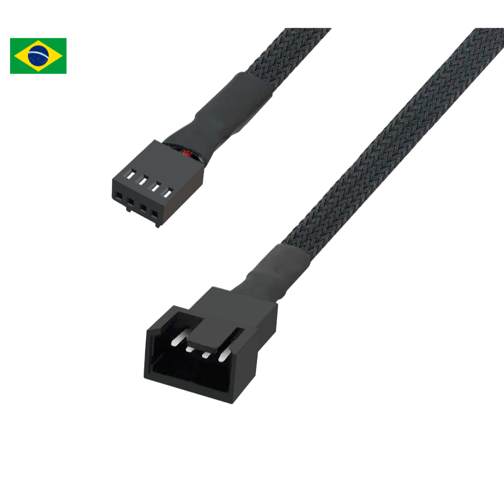 Cabo Extensor Pwm 4 e 3 Pinos 25cm Revestido Para Cooler Fan