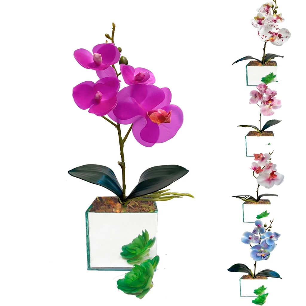 Vaso Espelhado Dourado Prata Orquídeas Artificiais Arranjo de Flores Para Decoração Casa