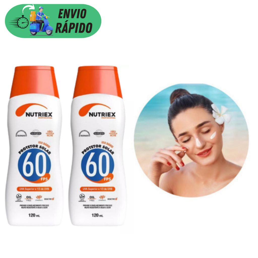 KIT 2 PROTETOR SOLAR FPS 60 120ml NUTRIEX NÃO OLEOSO RESISTENTE A ÁGUA ...