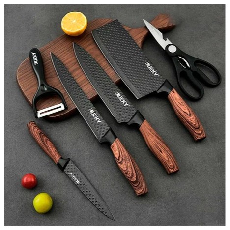 Kit 6 Peças Conjunto de Faca Profissional Carne Cutelo Legumes Aço Carbono Descascador Tesoura