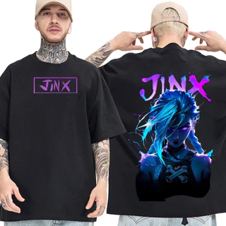 Camiseta Preta Oversized Anime Jinx Arcane Unissex Streetwear Série Mangá