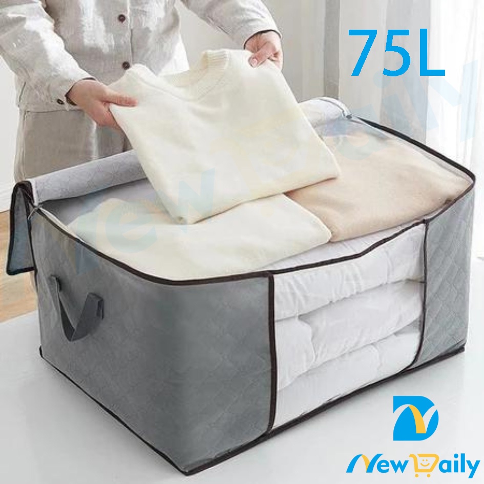 [75L] Caixa Saco Organizador Cobertor Casaco Guarda Roupa Ecológico Anti-Poeira Umidade Insetos Multiuso. BC-121/ND-06