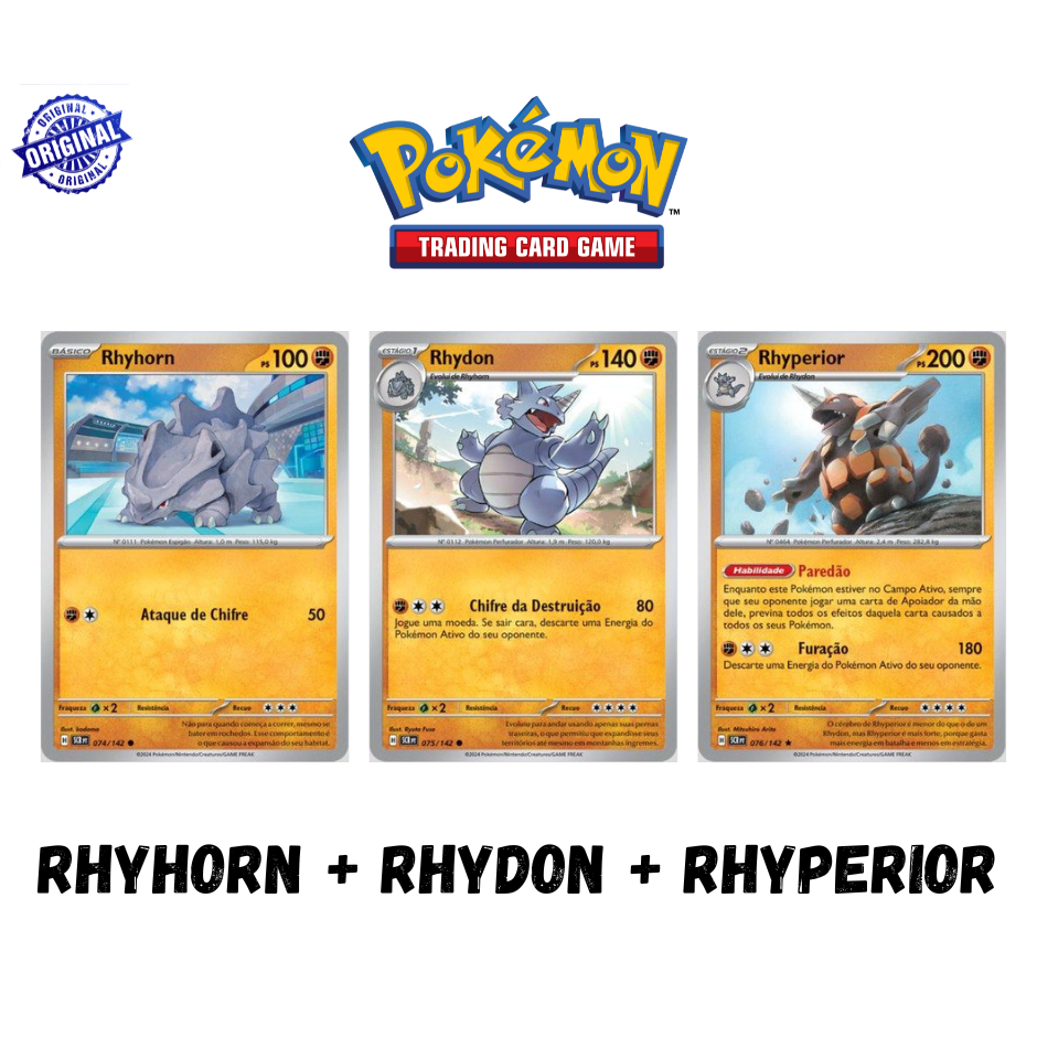 Kit Cartas Pokémon Rhyhorn Rhydon Rhyperior Pokemon TCG Original em ...