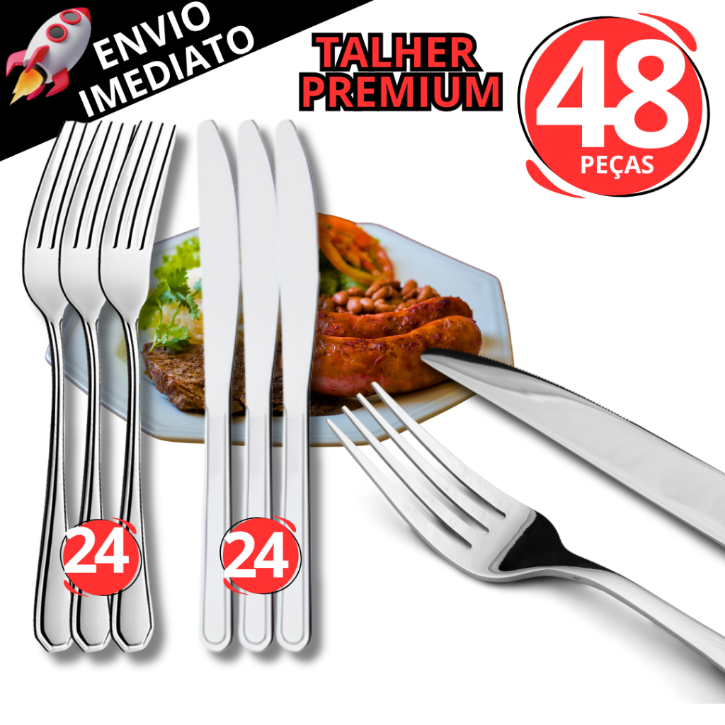 Kit 48 Talher Em Inox Garfo e Faca Inox Linha Premium A Melhor ...