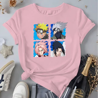 Camiseta Feminina Anime Naruto Sauke Kakashi e Sakura Blusa 100%Algodão