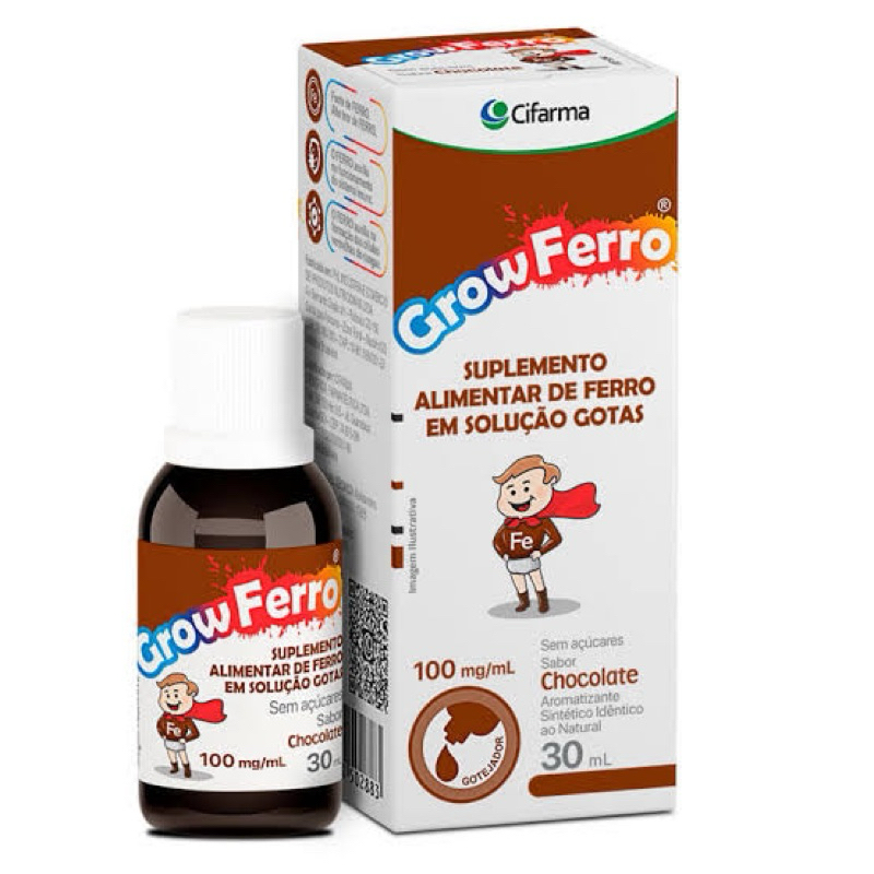Grow Ferro 100mg/ml Chocolate Infantil Gotas 30ml | Shopee Brasil