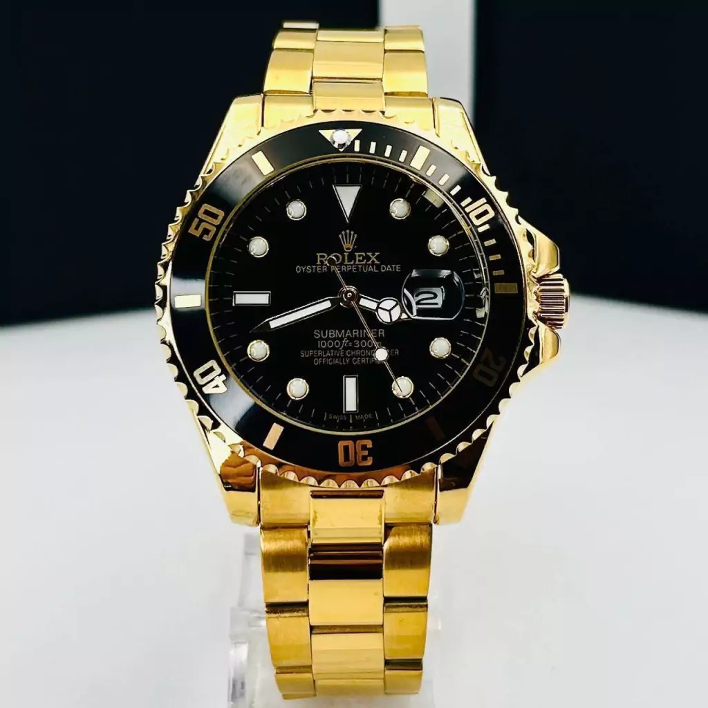 Relógio Masculino Rolex Submariner de Luxo Dourado Preto Resistente ...