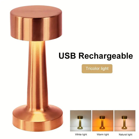 Iluminária de mesa metal dourado Candeeiro Abajur Touch Recarregável Sem Fio Led — foto 1 — Achou Levou Brasil