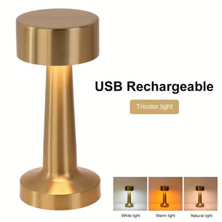 Iluminária de mesa metal dourado Candeeiro Abajur Touch Recarregável Sem Fio Led — foto 3 — Achou Levou Brasil