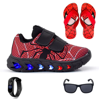 Tênis Infantil Com LED - Aranha Estiloso + Óculos De Brinde Para Meninos