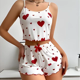Conjuntinho Baby Dool Feminino Verão Sexy de Coração, Baby Doll Blogueirinha Pijama Sensual em Oferta na Shopee