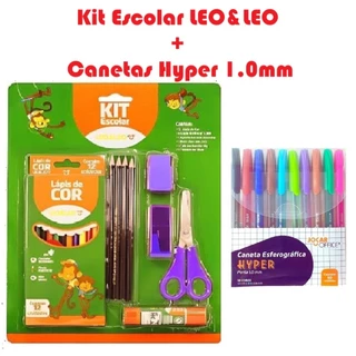 Kit Escolar Leo&Leo E 10 Canetas Esferográficas Hyper Ponta 1.0mm Multicolorida Escrita Prático em Oferta na Shopee