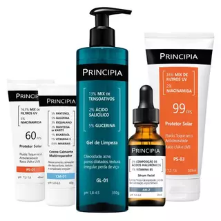 Principia Kit Verão Avançado com Protetor facial FPS60 + Creme calmante + `Protetor corporal FPS 60 + Sérum Hidratante Á