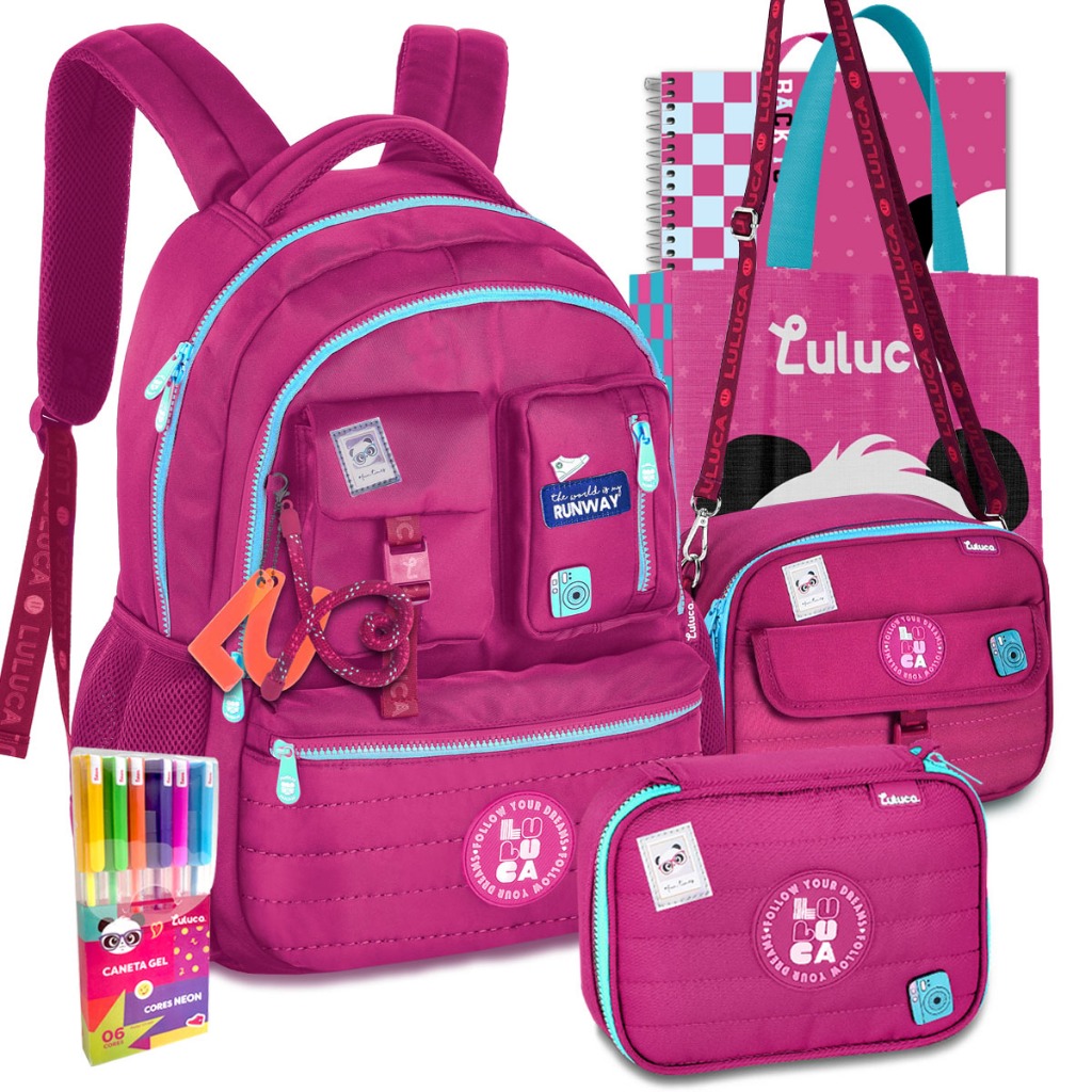 Kit Mochila Lancheira Estojo Luluca Escolar Pandinha Lançamento