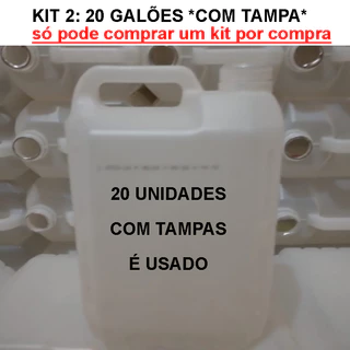 Galão de 5 litros com Tampas 20 unidades, bobona 5 litros reciclável, galão reutilizável É Usado.