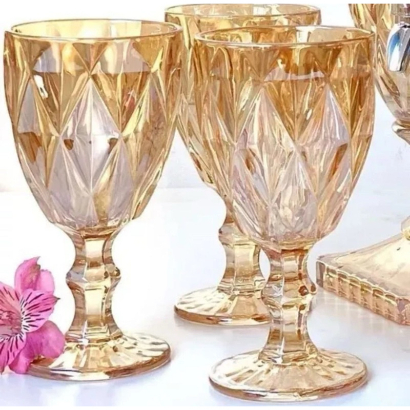 Jogo 6 TAÇAS DIAMOND TIPO LYOR DE VIDRO PARA ÁGUA VINHO 325 Jogo 6 TAÇAS DIAMOND TIPO LYOR DE VIDRO PARA ÁGUA VINHO 325