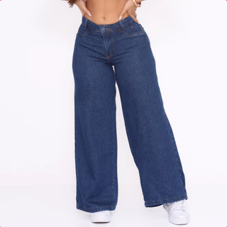 Calça Jeans Feminina Wide Leg Cintura Alta Tecido Grosso Pantalona 100% Algodão Stillger Jeans