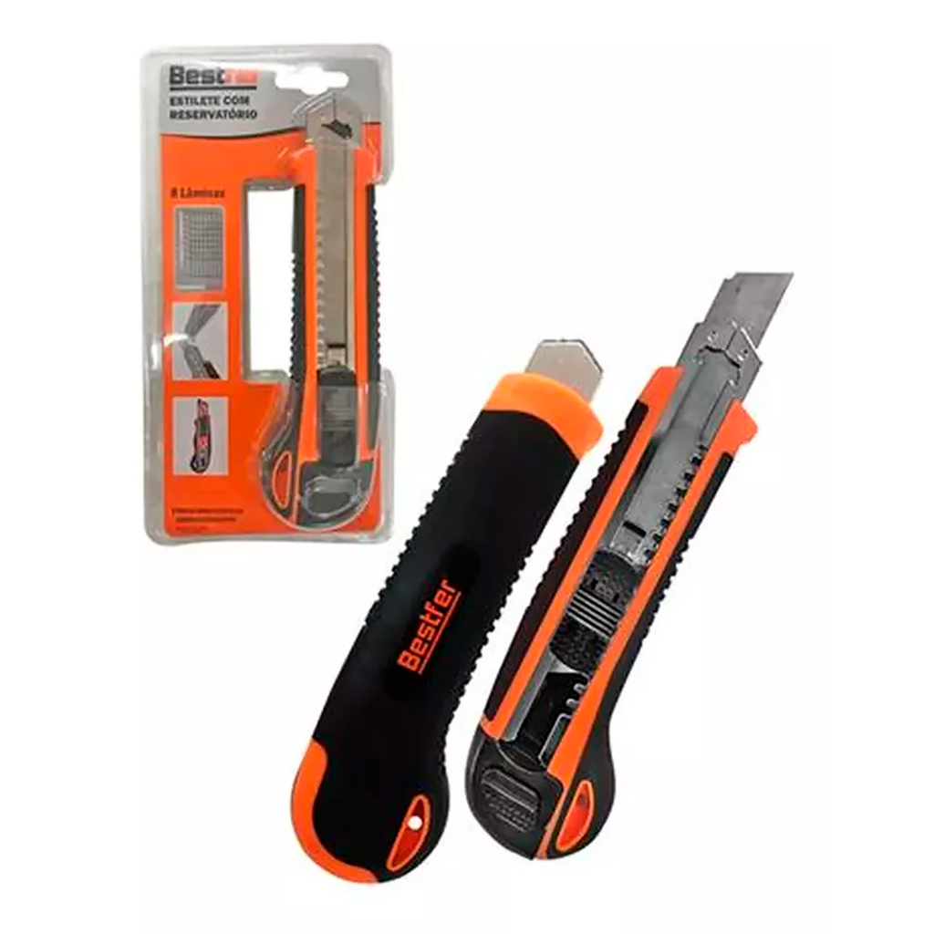 Estilete Profissional Emborrachado 18mm Com 8 Laminas Bestfer | Shopee ...