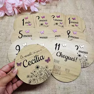Kit Plaquinhas mesversário para Fotos Bebê MDF Acrilico Borboletas em Oferta na Shopee