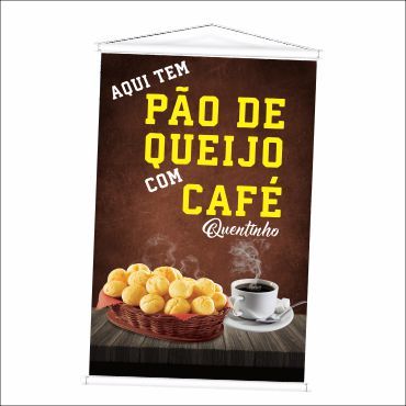 Banner Venda de Pão de Queijo com Café produzido em lona. Ca