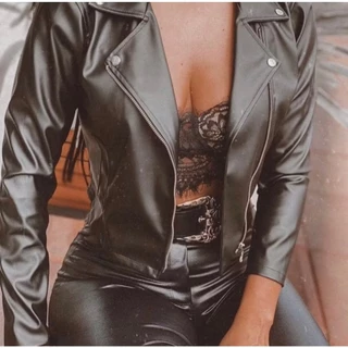 jaqueta de couro femenina com ziper elegante em alta
