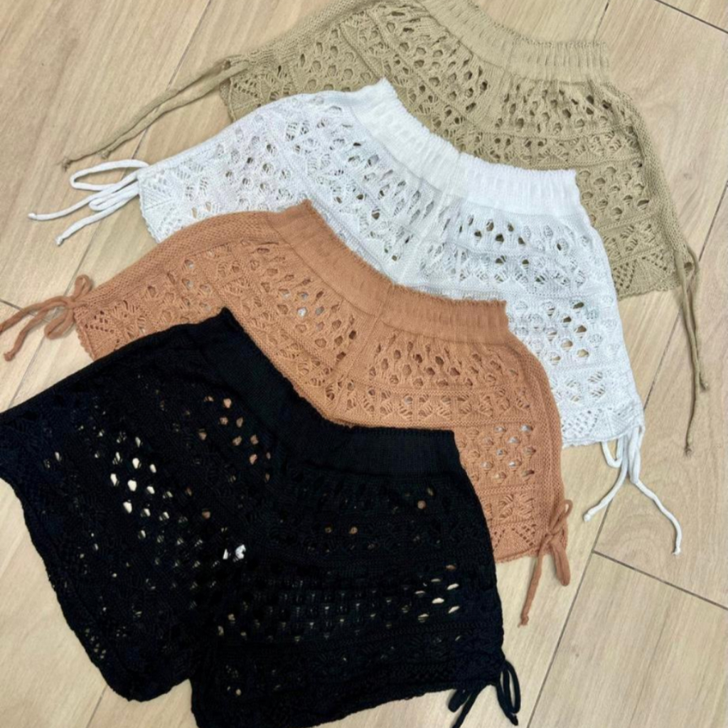 Short Saída De Praia Feminino Trico Shortinho Crochê primavera Verão ...