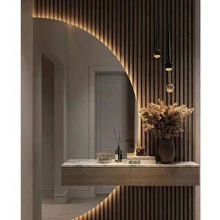 Espelho Orgânico De Led Meia Lua Redondo Grande Sofisticado Decorativo Minimalista Para Sala Tendencia