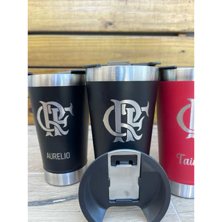 Copo Térmico Personalizado - Tampa Abridor 473ml Cerveja Café Inox Gelada Quente Times Futebol