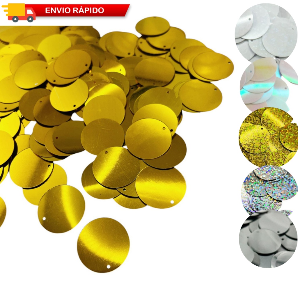 Paete 12/16/20/25mm Várias Cores Espelhado Brilhante 250 Pçs 50 Grs