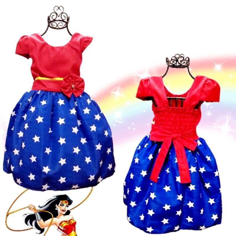 Vestido Mulher Maravilha Super Heroína Infantil Temático Personagem ...
