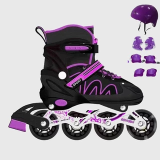 Patins Roller Inline Infantil Ajustável Roxo Com Luz De Led Com Kit Proteção Profissional Promoção