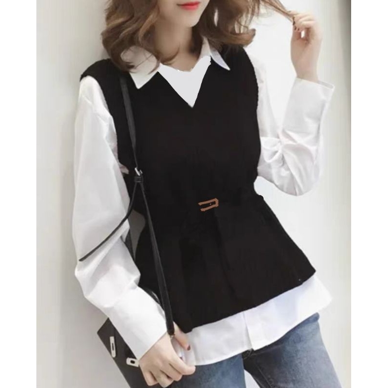 colete feminino linho Gola- V com cinto + camisa feminina social ...