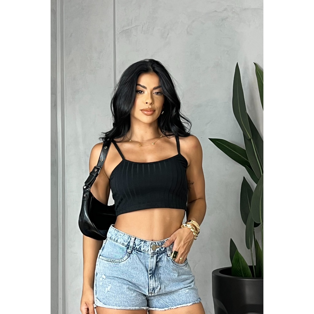 cropped top básico de alcinha malha canelada moda blogueira | Shopee Brasil