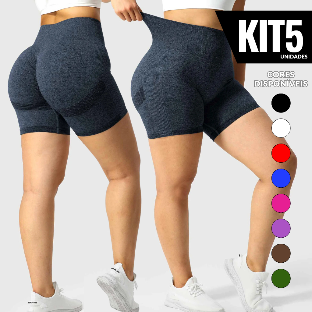 Kit 5 Shorts Sem Costura Fitness ZERO TRANSPARÊNCIA Feminino Academia ...