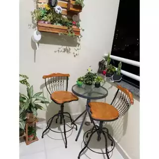 Cadeira Banqueta Bistrô Reguláveis E Giratórias Em Ferro E Madeira Altura de Balcão Bar Restaurante