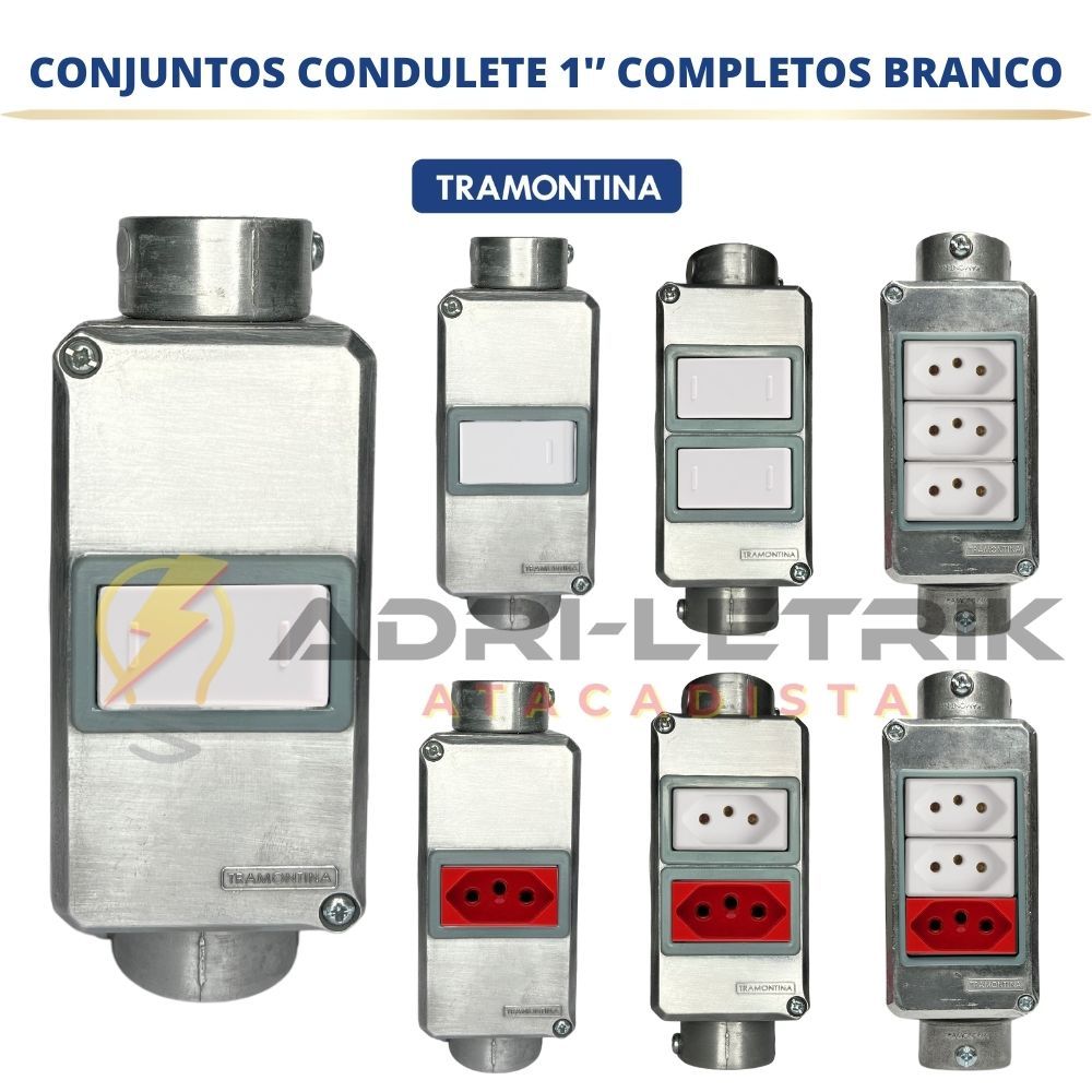 CONJUNTO CONDULETE 1'' COM TOMADA E INTERRUPTOR TRAMONTINA ALUMINIO LIZ ...