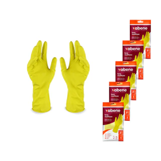 Kit 5 Pares Luva Latex Amarela Multiuso p/ Limpeza Cozinha Borracha