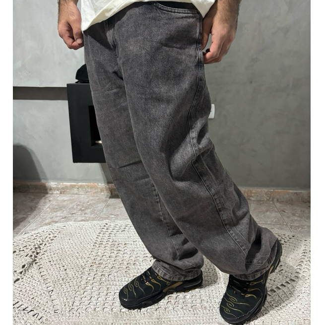 Calça Jeans balão Cinza escuro | Shopee Brasil