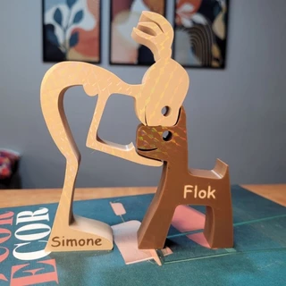 Escultura 3D Decorativa Personalizada Pessoa E Cachorro Com Nome Presente Pet Criativo