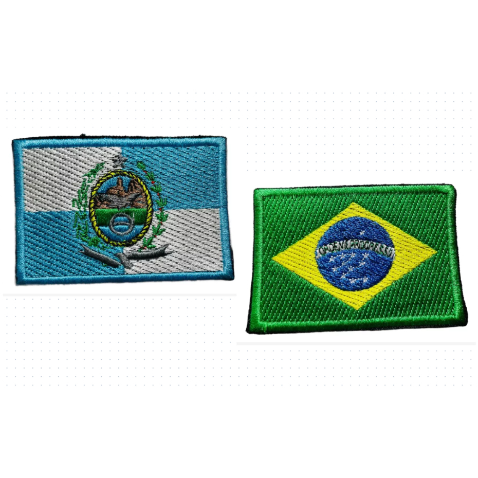 Patch Bordado Kit Bandeira do Brasil e Bandeira do Estado do Rio de ...