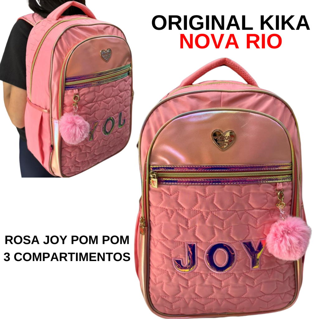 Mochila Kika Escolar Rosa Joy Costa Feminina Grande Soft 3 ...