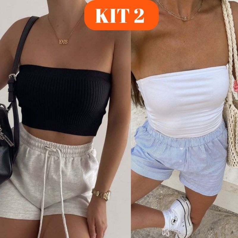 Kit 2 Cropped Feminino Top Tomara Que Caia RF 015 em Oferta na Shopee