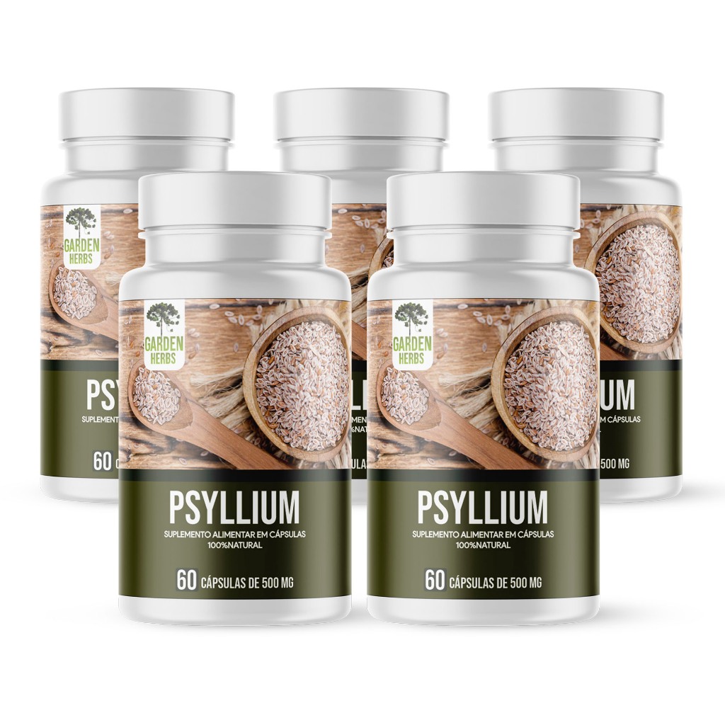 Kit 5 Frascos - Psyllium ( Plantago Ovata ) 500 Mg - 60 cápsulas ...