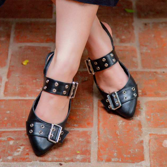 Sapatilha aberta bico fino slingback feminino Sapato com ilhós