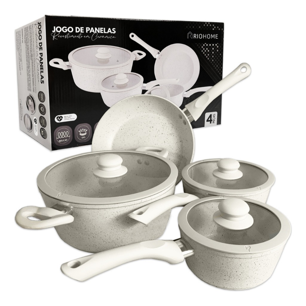 Jogo De Panelas Cerâmica 4 Peças Antiaderente Fogão de Indução E a Gás ...